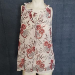 VTG Max Studio sheer ruffle sleeveless floral print small blouse adjustable tie